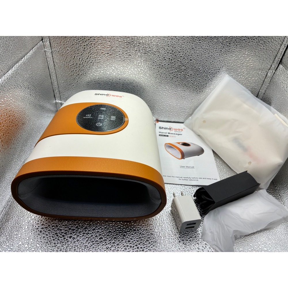 Shine Well SW-087H Hand Massager with Heat and Compression White Orange Cordless
